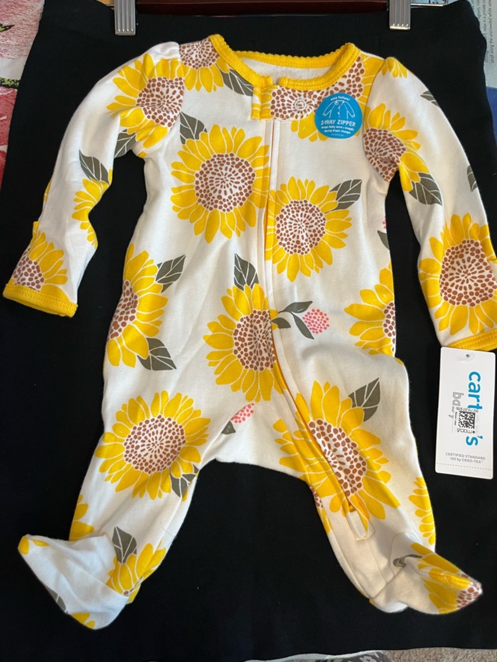 Carter's White & Yellow Sunflower One-Piece Footed Pajamas